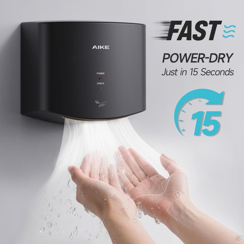 AIKE Air Wiper Compact Hand Dryer 110V 1400W Black (with