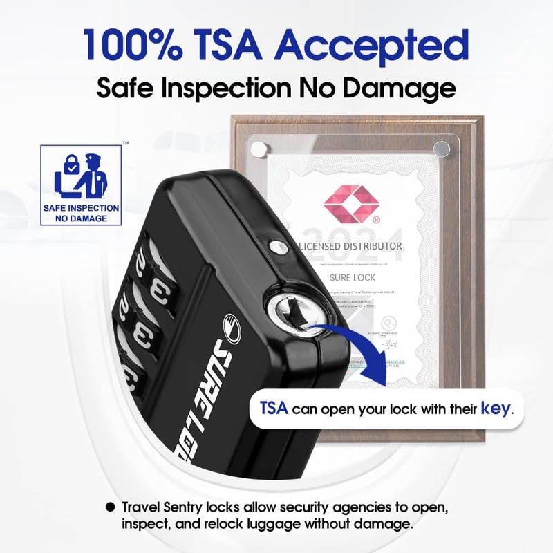 SURE LOCK TSA Approved 4-Digit Resettable Combination Luggage Locks with