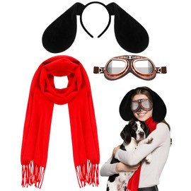 Maiteenly 3pcs Halloween Dog Costume Accessories Set Puppy Dog Character Cosplay Dress up Include Long Ears Headband Pilot Goggles Red Scarf for Adults Women Halloween Animal Theme Party Costume