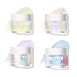 EnMart Holographic Body Glitter Gel, Glitter Gel Eyeshadow, Face Liquid Shimmer Gel Kit, Glitter Nail Sequins Iridescent Flakes for Face Eye Hair Body Lip Festival Makeup Nail Art 4 Colors