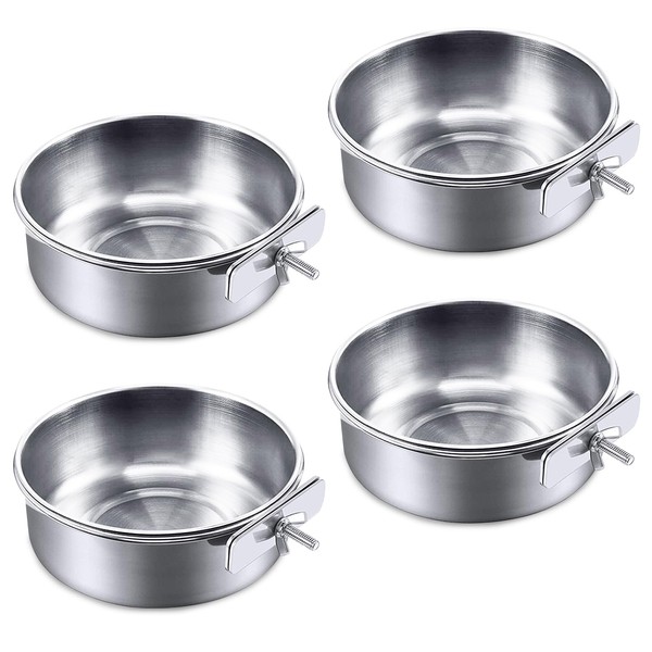 kathson 4 Pack Bird Feeding Dish Cups, Stainless Steel Parrot