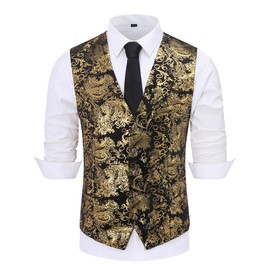 Men's Waistcoat in Jacquard for Weddings and Parties - gold, size: s
