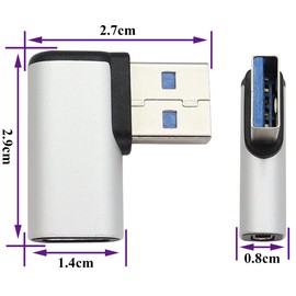 AAOTOKK 90 Degree USB C Female to USB 3.0 Male Adapter Right Angle USB Type C to USB 3.0 A Converter On The Go(OTG) for PC,Laptops,USB and Type-C Devices 2 Pack (Right-Silver)