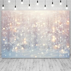 AIBIIN 7x5ft White Backdrop for Christmas Glitter Snow Scene Light Bokeh Snowflakes Photography Background Baby Shower Family Birthday Party Decoration Banner Photo Booth Prop