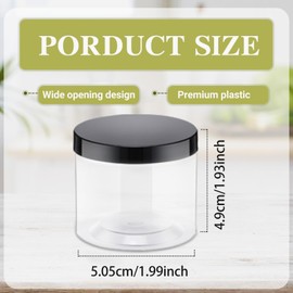 LECEHIVO 170 Pcs 2 oz Plastic Container Jars with Lids, Empty Round Cosmetic Jars with 5 Labels 3 Facial Mask Spoons, for Lotion, Cream, Makeup, Eye Shadow, Rhinestone, Samples, Travel Storage(Black)