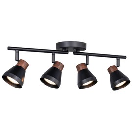 CRAFTRONOS 4 Light Modern Track Lighting Kit Black and Faux Wood Finish, Flexibly Adjustable Arm with Multi-Directional Ceiling Spotlight for Kitchen, Bedroom, Living Room,Ding Room Gu10 Not Included