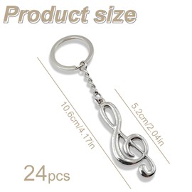 Amexo Pack of 24 Musical Notes Keychains, Music Note Keyring, Music Symbol, Treble Clef Keyring, Nice Gift for Musicians, Classroom, Gift for Students, silver