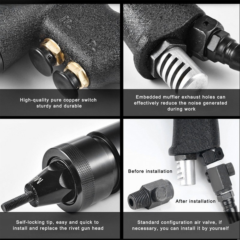 M6/M8 Riveter Gun Aluminum Pneumatic Rivet Nut Kit Self‑Locking Joint