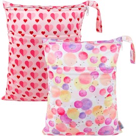 ALVABABY - 2 bolsas para pañales de tela, impermeables, lavables, reutilizables, con dos bolsillos con cierre de zíper para viajes, playa, alberca, guardería, artículos sucios para bebés, bolsa de