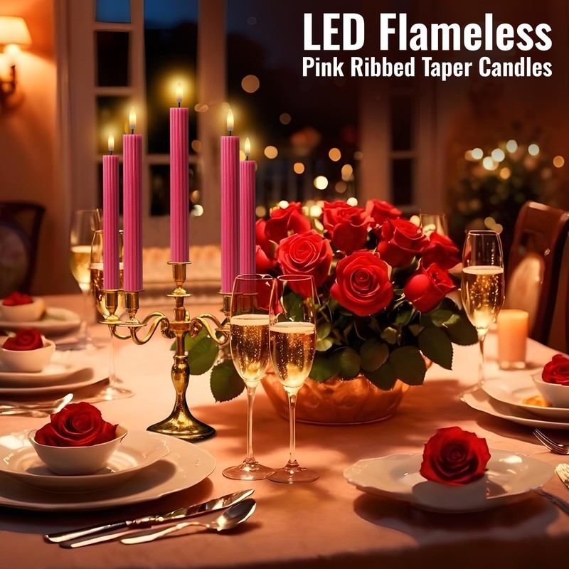 WYZworks 10" Fluted LED Pink Grooved Pillar Candles, Remote &