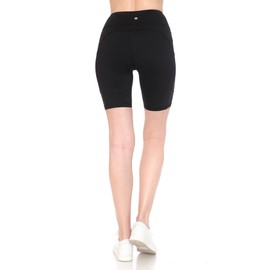 Leggings Depot YL77AS8-BLACK-L High Waisted 8" Yoga Shorts with Side & Inner Pockets-Black, Large