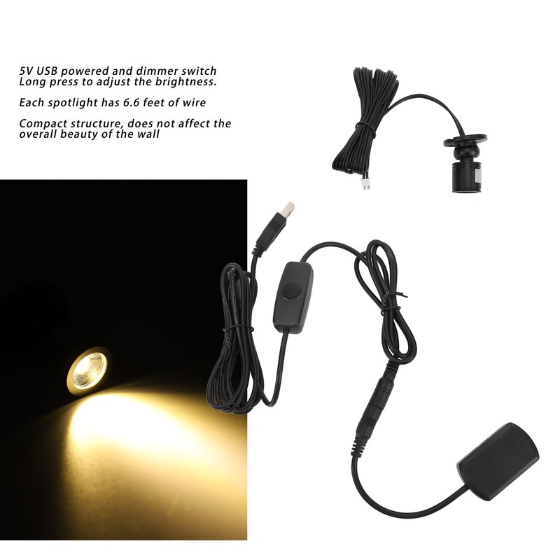 5pcs Mini LED Spot Lights USB 5V 6.6ft Warm Light