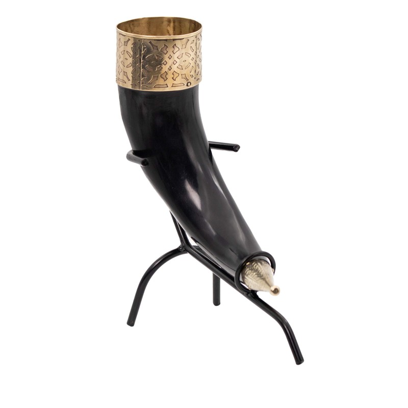 Mythrojan Hand Forged Drinking Ale Horn Rack Twisted Iron Ale