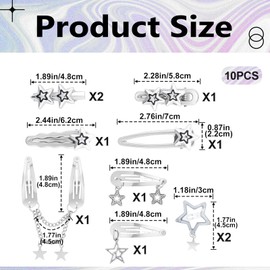 FloralGrace 10 Piece Y2K Star Hair Clips for Women, Non-slip Metal Star Hair Pins Barrettes, 2000s Cute Punk Kawaii Snap Hair Accessories