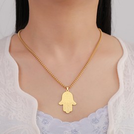 EUEAVAN Hamsa Hand of Fatima Necklace for Women Hebrew Blessing Pendant Jewish Star of David Necklace Israel Allah Judaism Religious Jewellery Islamic Amulet for Men, Stainless Steel, No Gemstone