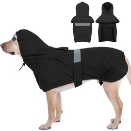 MIGOHI Dog Rain Coat, Hooded Rain Jacket for Dog | Adjustable Hood and Hind Leg Straps Dogs Rain Coat, Reflective Strap for Night Walking, Black, XL