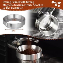 Adjustable Depth Espresso Tamper Set: 51mm Spring Loaded Espresso Distributor Leveler with Magnetic Dosing Funnel Aluminum Metal & Reusable Screen