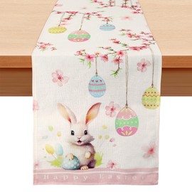 MAIBAOTA Easter Table Runner Easter Decoration for Home Linen Kitchen Dining Table Decoration 13 × 72 Inches Flower Bunnies