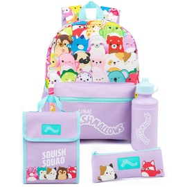 Squishmallows Backpack for Girls | Purple Animal Plushies Characters 4 piece Kids School Bag Logo Water Bottle | Plush Teddy Merchandise Gifts