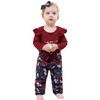 DISAUR Toddler Cute Baby Girl Clothes Long Sleeve Outfits Wine