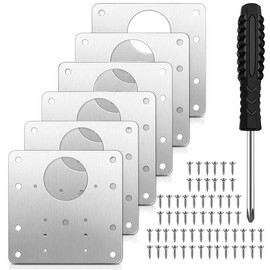 6 pcs Hinge Repair Plate Cabinet Hinges Plate Kitchen Cupboard Door kit with Holes Brushed Stainless Steel Fixing Bracket Brackets for Furniture Drawer Shelf with 32 Mounting Screw 1 Screwdriver