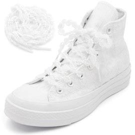WEGOODZF Pearl Tulle Shoe Laces: 2 Pairs 47 inch White Flat Pearl Border Sheer Shoelaces for Women