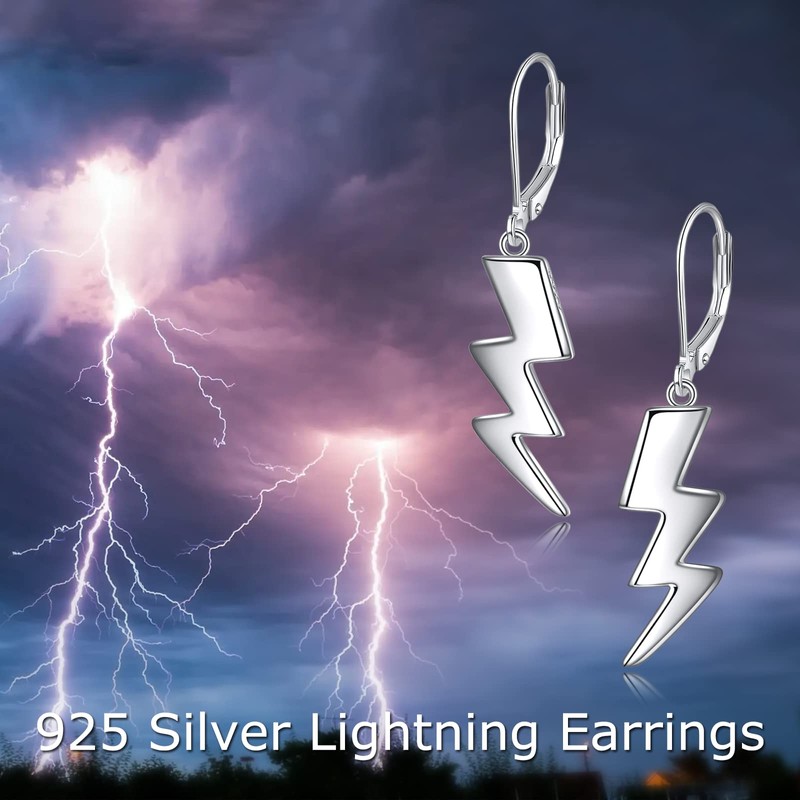Pendientes Lightning Bolt de plata de ley con cierre de