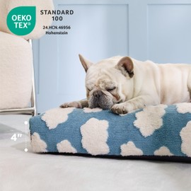 LE SURE Cute Dog Bed Large Sized Dogs-Thick Shredded Chopped Foam Pet Bed Indoor with Removable Washable Cover, Modern Fuzzy Plush & Anti Slip Bottom, Blue