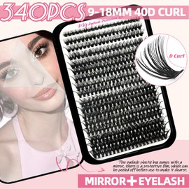 DIY Lash Extension Kit 340Pcs 9-18mm 40D Curl Lash with Lash Bond and Seal,Quick Glue Remover Lash Shampoo Cleansing Brush Headband Wristband Tweezers Eyelash Brush Mini Applicator