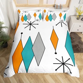 Erosebridal Colorful Aesthetic Comforter Cover Geometry Diomand Bed Set, Retro Atomic Duvet Cover King Size Modern Mid Century Bedding Sets, Bohemian Minimalist Bedspread Cover Breathable 3pcs