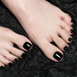 Irikdescia 24 Pieces Push On Toenails Square Toe Nails with Design Fake Toenails with Jelly Glue for Sticking Toenails for Nail Art DIY (Black)