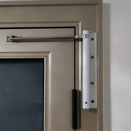 Automatic Door Closer for Lightweight Doors <100 lbs | 150° Angle Spring Self Closing Hinges | Adjustable Catch Speed | Stainless Steel Soft Close Auto Top Latches | with Arm, Screw, Wrench | White