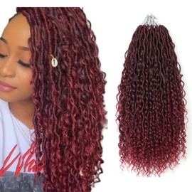 Saisifen 96 Strands Boho Goddess Locs Crochet Hair for Black Women Soft Faux Locs with Curly Ends, Pre-Looped Crochet Braids Ombre Burgundy 24 Inch