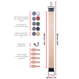BACHER Premium Leather Strop for Sharpening Razor Set with Polishing Paste for Pulling Straps (Long: 66 x 5 cm) - Accessories for Razor Barber