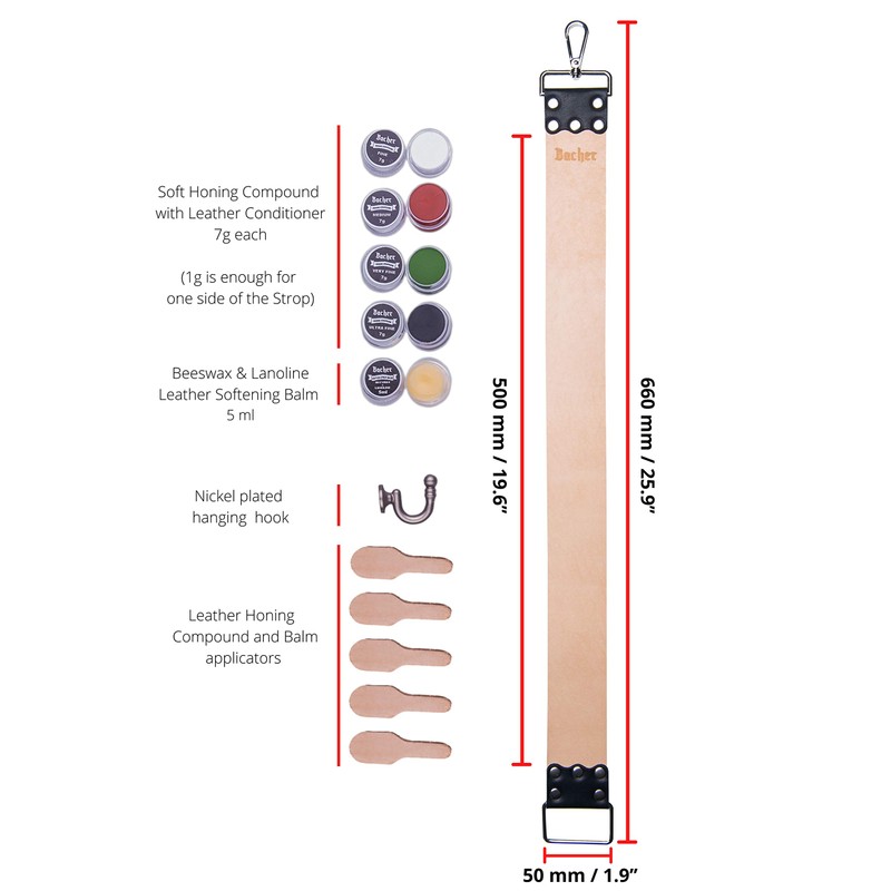 BACHER Premium Leather Strop for Sharpening Razor Set with Polishing