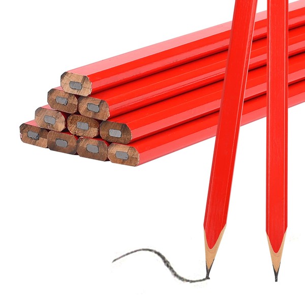 NAUZE Flat Carpenter Pencils Red Octagonal Shape Pencil Heavy Duty Joiners Pencil Brickies Brick Layers Pencils for Building Woodwork (12)
