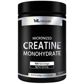 ML Naturals Micronized Creatine Monohydrate 200 Mesh Powder 500g (17.9oz), 100 Serving, Pure & Unflavored, Vegan, Gluten Free, Non-GMO, NSF-Certified & cGMP-Compliant Facility, Third-Party Lab Tested