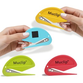 Muclip 4 Pack Letter Opener with Magnetic Stickers - Hidden Stainless Steel Blade,Ergonomic ABS Grip,Fast & Safe Envelope Opener for Letter,Packages,Mail,Office,Home,Mailroom (4 Pack)