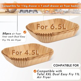 BYKITCHEN Air Fryer Liners for Tefal XXL Dual Easy Fry 11L Air Fryer, Disposable Paper Liners, Air Fryer Accessories for Tefal 6.5L & 4.5L 2 Drawer Basket Air Fryer (100PCS)