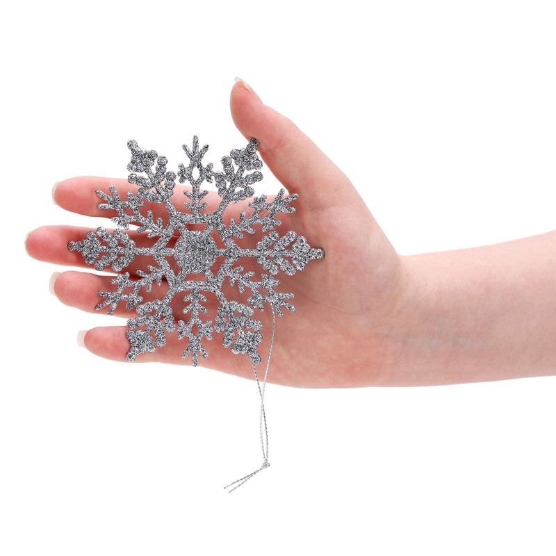 Christmas Concepts Pack of 12-10cm Silver Glitter Snowflake Hanging Decorations
