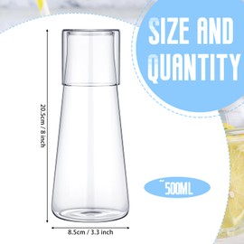 Clear Bedside Water Carafe Set 17.5 oz Night Water Carafe with Glass Bedside Carafe with Cup Nightstand Water Carafe Water Pitcher Carafe Mouthwash Decanter with Tumbler for Bedroom Table (1 Pack)