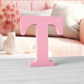 Aruatu 6 Inch Pink Wood Letters for Wall Decor - Unfinished Decorative Standing Large Letter T for Craft Home Party Projects