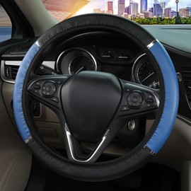 Car Steering Wheel Cover Leather,Anti-Slip Breathable Carbon and Microfiber Fiber Texture Steering Wheel Covers Universal 37-38.1cm 14.5-15inch Sporty Blue Automotive Interior Accessories for Cars