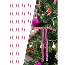 24 Pcs Pink Glitter Velvet Christmas Tree Bows Sparkle Door Garland Decor Vintage Wreath Bow (3/8'' Width, 5 * 7 inch)