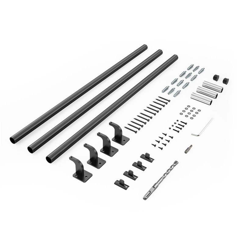 VEVOR Wall Mounted Stair Handrail, 10ft Pipe Staircase Handrail, Black