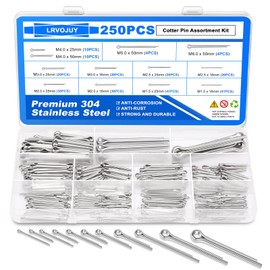 250PCS Cotter Pin Assortment Kit, 12 Sizes, 304 Stainless Steel, Hardware Pins for Trailer, Truck, Tractor, Automotive, Hitch and Locking Systems