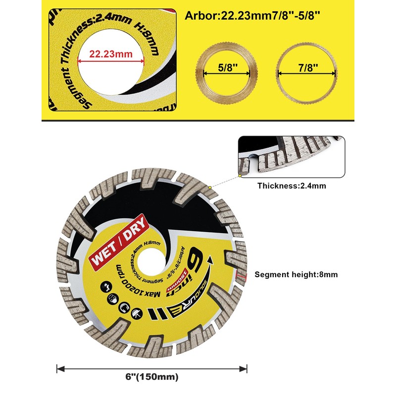 Solidure Diamond Cutting Discs Diameter 150 mm x 22.23 mm