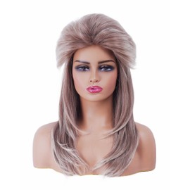 NJJYXH 18 Inches Light Red Brown Mullet Wigs for Women or Men Long Wavy Retro Party Shoulder Length Hair Wig for 60s 70s 80s Rocker Cosplay