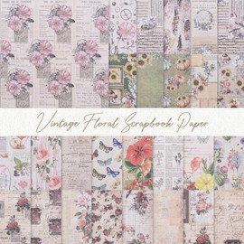 URROMA Pack of 48 Vintage Floral Scrapbook Collage Supplies Pack, 4 Styles Scrapbook Embellishments DIY Card Decor for Photo Frame Album Notebook Journal