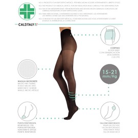 MEDICAL SUPPORT TIGHTS | 15-21 mmHg GRADUATED COMPRESSION PANTYHOSE | 140 DEN | BLACK, SKIN | MADE IN ITALY (XXL, BLACK)